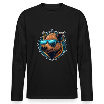 Chasse au sanglier Chasseur Sanglier Chasse Forêt - T-shirt manches longues Premium bio Homme - noir - Devant - Nico (187cm)
