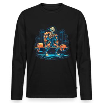 Soulevé de terre Skeleton Bodybuilding Sport Soulevé de terre - T-shirt manches longues Premium bio Homme - noir - Devant - Nico (187cm)