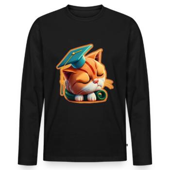 Abschluss Schlafen Katze Uni Master Bachelor - Männer Premium Bio Langarmshirt - Schwarz - Vorne - Nico (187cm)