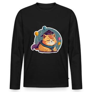Degree Sleeping Cat Uni Master Bachelor - Men's Premium Organic Long Sleeve Shirt - black - Front - Nico (187cm)