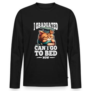 Abschluss Schlafen Katze Uni Master Bachelor - Männer Premium Bio Langarmshirt - Schwarz - Vorne - Nico (187cm)