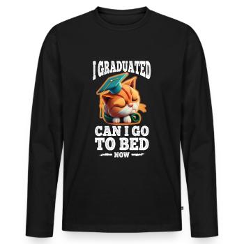 Abschluss Schlafen Katze Uni Master Bachelor - Männer Premium Bio Langarmshirt - Schwarz - Vorne - Nico (187cm)