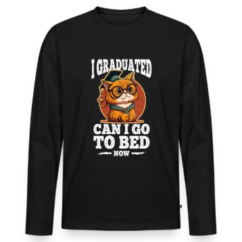 Abschluss Schlafen Katze Uni Master Bachelor - Männer Premium Bio Langarmshirt - Schwarz - Vorne - Nico (187cm)