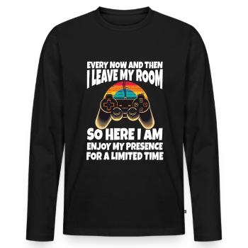 Every Now And Then I Leave My Room Gamer Gaming - Männer Premium Bio Langarmshirt - Schwarz - Vorne - Nico (187cm)