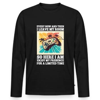 Every Now And Then I Leave My Room Gamer Gaming - Männer Premium Bio Langarmshirt - Schwarz - Vorne - Nico (187cm)