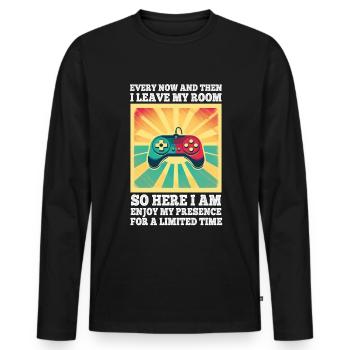 Every Now And Then I Leave My Room Gamer Gaming - Männer Premium Bio Langarmshirt - Schwarz - Vorne - Nico (187cm)