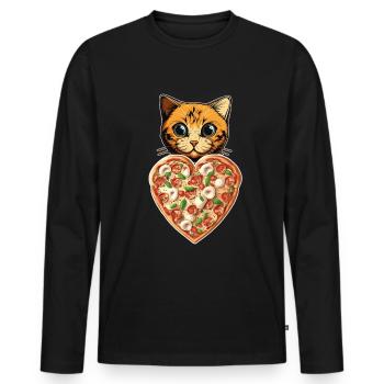 Damen Pizza und Katzen Katze Tierliebe Kätzchen - Männer Premium Bio Langarmshirt - Schwarz - Vorne - Nico (187cm)
