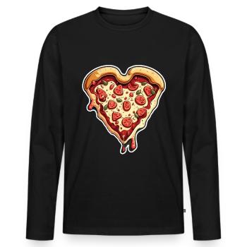 Pizza is my Valentine Fastfood Pizzaliebe Herz - Männer Premium Bio Langarmshirt - Schwarz - Vorne - Nico (187cm)