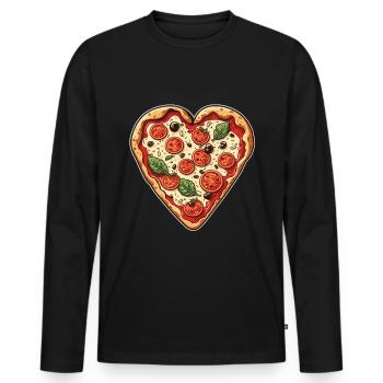 Pizza is my Valentine Fastfood Pizzaliebe Herz - Männer Premium Bio Langarmshirt - Schwarz - Vorne - Nico (187cm)