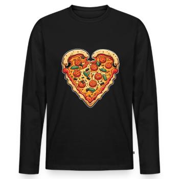 Pizza is my Valentine Fastfood Pizzaliebe Herz - Männer Premium Bio Langarmshirt - Schwarz - Vorne - Nico (187cm)