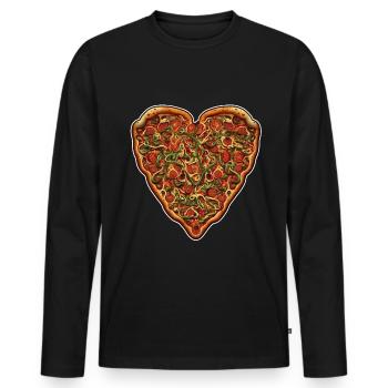 Pizza is my Valentine Fastfood Pizzaliebe Herz - Männer Premium Bio Langarmshirt - Schwarz - Vorne - Nico (187cm)