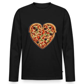 Pizza is my Valentine Fastfood Pizzaliebe Herz - Männer Premium Bio Langarmshirt - Schwarz - Vorne - Nico (187cm)