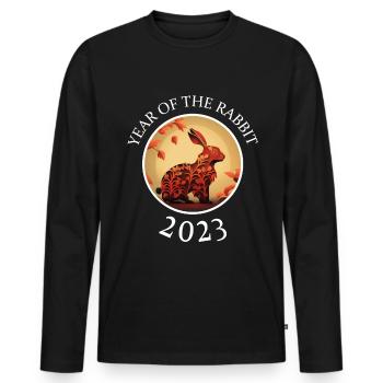 Lapin Chine Lapin Fleurs du Nouvel An chinois - T-shirt manches longues Premium bio Homme - noir - Devant - Nico (187cm)