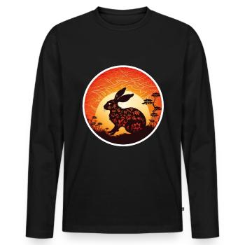 Lapin Chine Lapin Fleurs du Nouvel An chinois - T-shirt manches longues Premium bio Homme - noir - Devant - Nico (187cm)