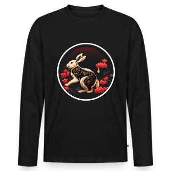 Lapin Chine Lapin Fleurs du Nouvel An chinois - T-shirt manches longues Premium bio Homme - noir - Devant - Nico (187cm)