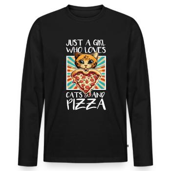 Damen Pizza und Katzen Katze Tierliebe Kätzchen - Männer Premium Bio Langarmshirt - Schwarz - Vorne - Nico (187cm)
