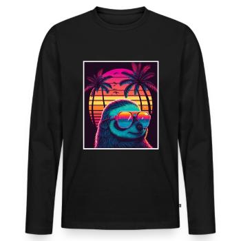 Vaporwave Retro Paresseux Animal Motif Plage Neon - T-shirt manches longues Premium bio Homme - noir - Devant - Nico (187cm)