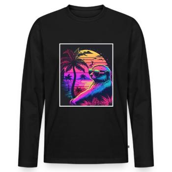 Vaporwave Retro Paresseux Animal Motif Plage Neon - T-shirt manches longues Premium bio Homme - noir - Devant - Nico (187cm)