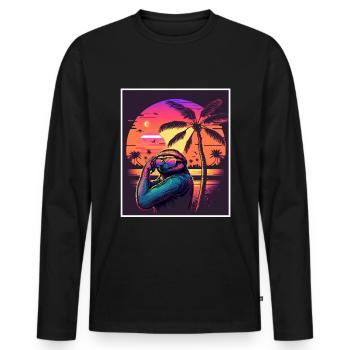Vaporwave Retro Paresseux Animal Motif Plage Neon - T-shirt manches longues Premium bio Homme - noir - Devant - Nico (187cm)