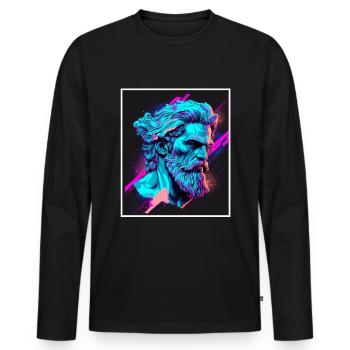 Vaporwave Griechische Mythologie Gott Neon Olymp - Männer Premium Bio Langarmshirt - Schwarz - Vorne - Nico (187cm)