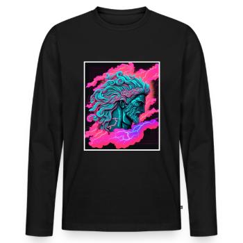 Vaporwave Griechische Mythologie Gott Neon Olymp - Männer Premium Bio Langarmshirt - Schwarz - Vorne - Nico (187cm)