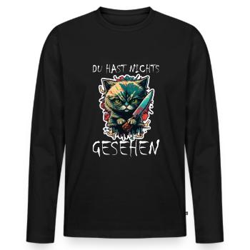Du hast nichts gesehen Katze Messer Kätzchen - Männer Premium Bio Langarmshirt - Schwarz - Vorne - Nico (187cm)