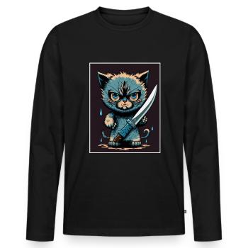 Du hast nichts gesehen Katze Messer Kätzchen - Männer Premium Bio Langarmshirt - Schwarz - Vorne - Nico (187cm)