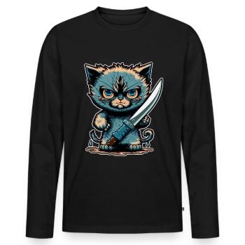 Vous n’avez rien vu Chaton Couteau Chaton - T-shirt manches longues Premium bio Homme - noir - Devant - Nico (187cm)