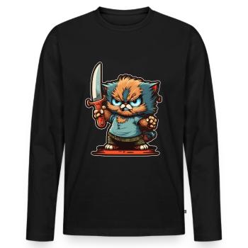 Du hast nichts gesehen Katze Messer Kätzchen - Männer Premium Bio Langarmshirt - Schwarz - Vorne - Nico (187cm)