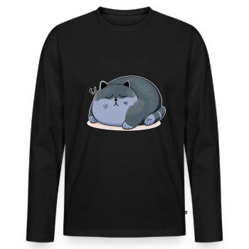 Sleeping Fat Cat Chemise de sommeil Chemise en câlin - T-shirt manches longues Premium bio Homme - noir - Devant - Nico (187cm)