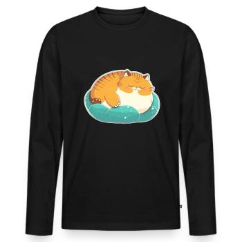 Sleeping Fat Cat Chemise de sommeil Chemise en câlin - T-shirt manches longues Premium bio Homme - noir - Devant - Nico (187cm)
