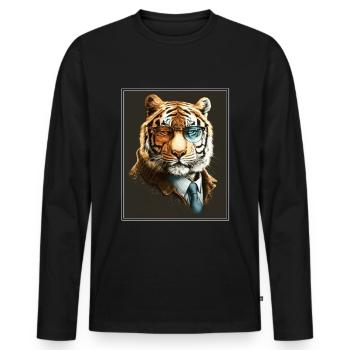 Bengalischer Tiger Katze Boss Chef Raubkatze - Männer Premium Bio Langarmshirt - Schwarz - Vorne - Nico (187cm)