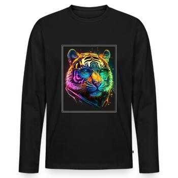 Bengal Tiger Cat Boss Chef Big Cat Neon - Men's Premium Organic Long Sleeve Shirt - black - Front - Nico (187cm)