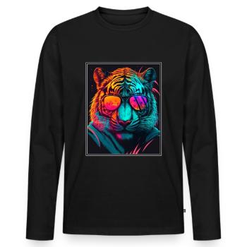 Bengal Tiger Cat Boss Chef Big Cat Neon - Men's Premium Organic Long Sleeve Shirt - black - Front - Nico (187cm)