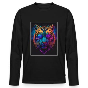 Bengalischer Tiger Katze Boss Chef Raubkatze Neon - Männer Premium Bio Langarmshirt - Schwarz - Vorne - Nico (187cm)