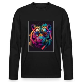 Bengalischer Tiger Katze Polygon Raubkatze Neon - Männer Premium Bio Langarmshirt - Schwarz - Vorne - Nico (187cm)