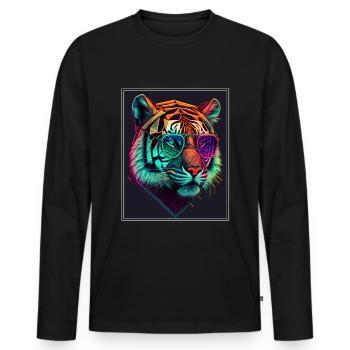 Bengal Tiger Cat Polygon Big Cat Neon - Men's Premium Organic Long Sleeve Shirt - black - Front - Nico (187cm)