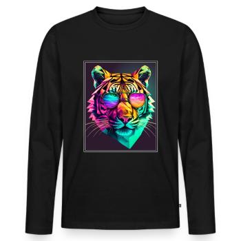 Bengal Tiger Cat Polygon Big Cat Neon - Men's Premium Organic Long Sleeve Shirt - black - Front - Nico (187cm)
