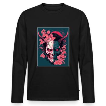 Japanisch Japan Kischblüte Dämon Abstrakt Neon - Männer Premium Bio Langarmshirt - Schwarz - Vorne - Nico (187cm)