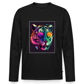Bengal Tiger Cat Polygon Big Cat Neon - Men's Premium Organic Long Sleeve Shirt - black - Front - Nico (187cm)