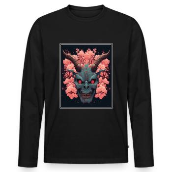 Japanisch Japan Kischblüte Dämon Abstrakt Neon - Männer Premium Bio Langarmshirt - Schwarz - Vorne - Nico (187cm)