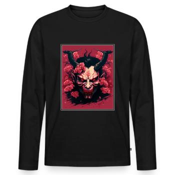 Japanisch Japan Kischblüte Dämon Abstrakt Neon - Männer Premium Bio Langarmshirt - Schwarz - Vorne - Nico (187cm)