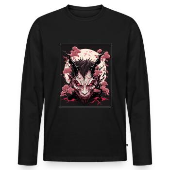 Japanisch Japan Kischblüte Dämon Abstrakt Neon - Männer Premium Bio Langarmshirt - Schwarz - Vorne - Nico (187cm)