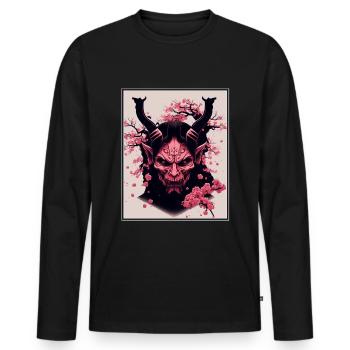 Japanisch Japan Kischblüte Dämon Abstrakt Neon - Männer Premium Bio Langarmshirt - Schwarz - Vorne - Nico (187cm)