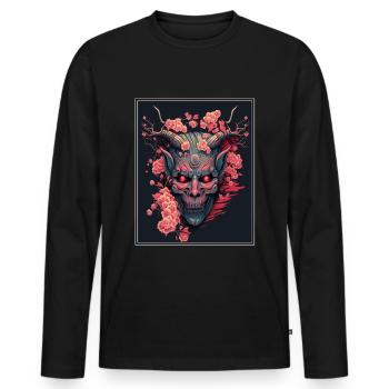 Japanisch Japan Kischblüte Dämon Abstrakt Neon - Männer Premium Bio Langarmshirt - Schwarz - Vorne - Nico (187cm)