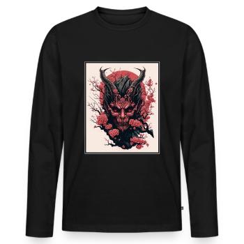 Japanisch Japan Kischblüte Dämon Abstrakt Neon - Männer Premium Bio Langarmshirt - Schwarz - Vorne - Nico (187cm)