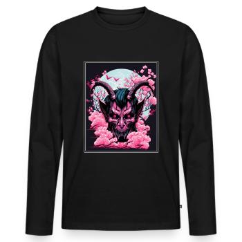 Japanisch Japan Kischblüte Dämon Abstrakt Neon - Männer Premium Bio Langarmshirt - Schwarz - Vorne - Nico (187cm)