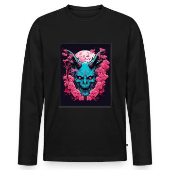 Japanisch Japan Kischblüte Dämon Abstrakt Neon - Männer Premium Bio Langarmshirt - Schwarz - Vorne - Nico (187cm)
