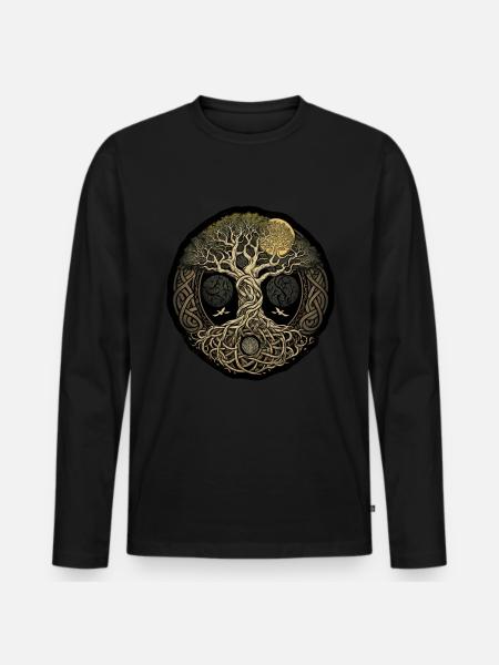 Baum des Lebens Tree of Life Keltisch Wikinger - Männer Premium Bio Langarmshirt - Schwarz