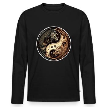 Chinesisch China Drachen Meditation Yoga Abstrakt - Männer Premium Bio Langarmshirt - Schwarz - Vorne - Nico (187cm)